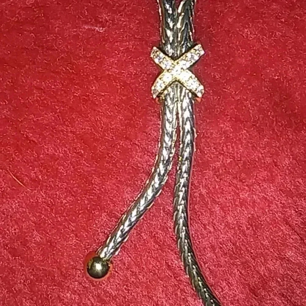 necklace with unique links and pendant.  2 tone and small stones